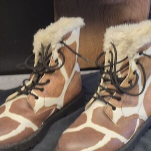 Giraffe Print Ankle Boots with Faux Fur Lining